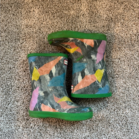 Hunter Kids Boots Printed Rain Boots Green Multicolor Waterproof Boots Size 8 - Picture 9 of 13
